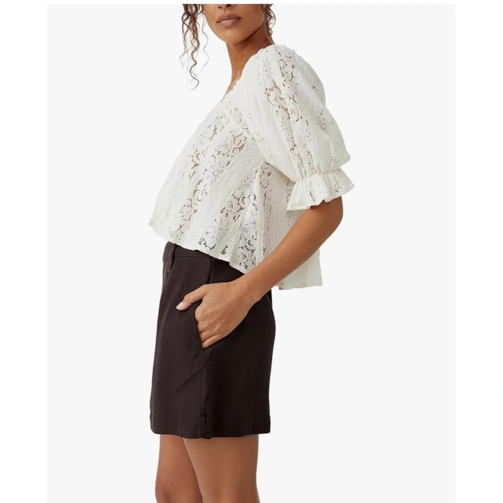 8. NWOT FREE PEOPLE “Stacey” Ivory Lace Cropped Peasant Top